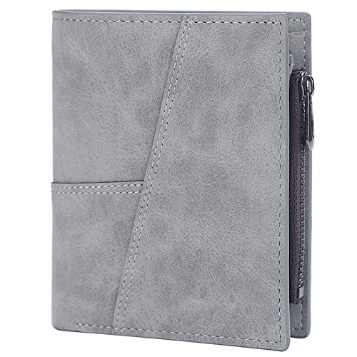 YBAAKZIIR Weiche Leder-Brieftasche mit DREI Fächern, RFID-blockierende, schmale Herren-Geldbörse aus PU-Leder, Mehrfarbig, mit Mehreren Kartenfächern(Grijs,B) von YBAAKZIIR
