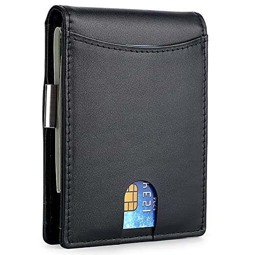 YBAAKZIIR Weiche Leder-Brieftasche mit DREI Fächern, RFID-blockierende, zweifach Faltbare Herren-Geldbörse aus Leder mit Dollar-Clip und 9 Kartenfächern – Schwarz, Orange(Black) von YBAAKZIIR