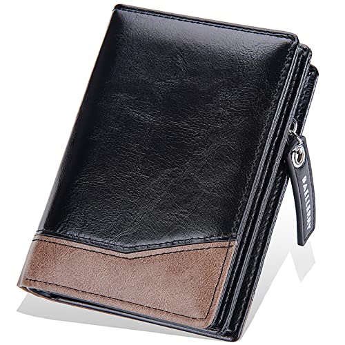 YBAAKZIIR Weiche Leder-Brieftasche mit DREI Fächern, RFID-blockierende Geldbörse for Herren mit Ausweisfenster und Kartenfächern, Mehrfarbig, 3,54 x 1,37 x 4,72 Zoll(Black) von YBAAKZIIR