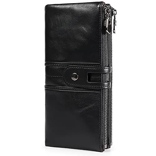 YBAAKZIIR Weiche Leder-Brieftasche mit DREI Fächern, RFID-blockierende Herren-Geldbörse aus echtem Leder mit Reißverschluss und Mehreren Taschen in Mehrfarbig(Black) von YBAAKZIIR