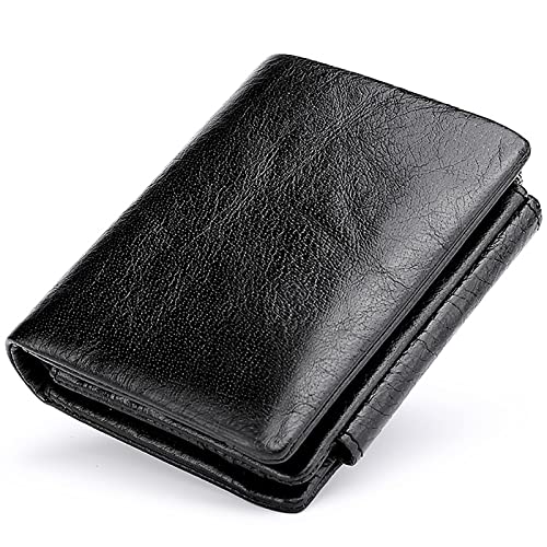 YBAAKZIIR Weiche Leder-Brieftasche mit DREI Fächern, RFID-blockierende Herren-Geldbörse mit 12 Kartenfächern, Mehrfarbig, 10 x 1,5 x 9,5 cm(Black) von YBAAKZIIR