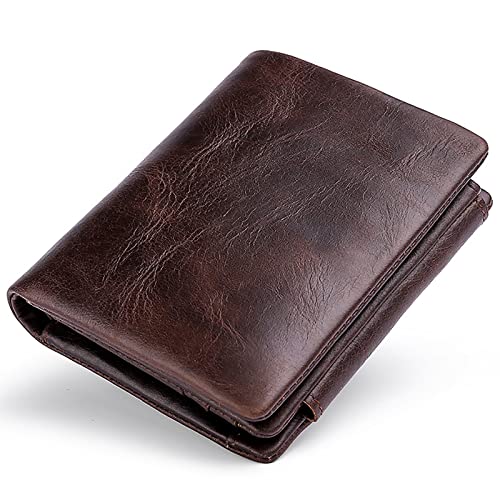 YBAAKZIIR Weiche Leder-Brieftasche mit DREI Fächern, RFID-blockierende Herren-Geldbörse mit 12 Kartenfächern, Mehrfarbig, 10 x 1,5 x 9,5 cm(Bruin) von YBAAKZIIR