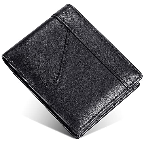 YBAAKZIIR Weiche Leder-Brieftasche mit DREI Fächern, RFID-blockierende Lederbrieftasche for Herren mit Sichtfenster for 11 Karten und Ausweise, 2 Bargeldfächer, Mehrfarbig(Black) von YBAAKZIIR