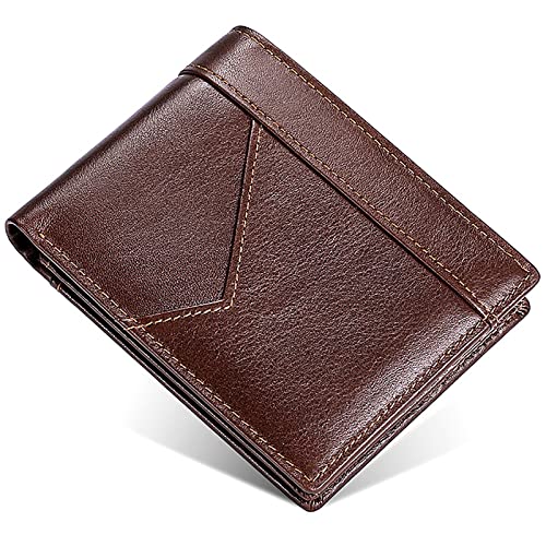 YBAAKZIIR Weiche Leder-Brieftasche mit DREI Fächern, RFID-blockierende Lederbrieftasche for Herren mit Sichtfenster for 11 Karten und Ausweise, 2 Bargeldfächer, Mehrfarbig(Bruin) von YBAAKZIIR