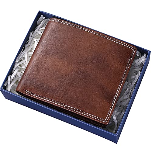 YBAAKZIIR Weiche Leder-Brieftasche mit DREI Fächern, RFID-blockierende Ledergeldbörse for Herren, 10 x 1 x 9,5 cm, Mehrfarbig, 2 Sichtfenster, 7 Kartenfächer, 2 Geldscheinfächer, Geschenkbox(Bruin) von YBAAKZIIR