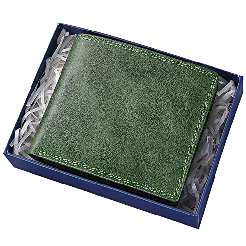 YBAAKZIIR Weiche Leder-Brieftasche mit DREI Fächern, RFID-blockierende Ledergeldbörse for Herren, 10 x 1 x 9,5 cm, Mehrfarbig, 2 Sichtfenster, 7 Kartenfächer, 2 Geldscheinfächer, Geschenkbox(Grün) von YBAAKZIIR