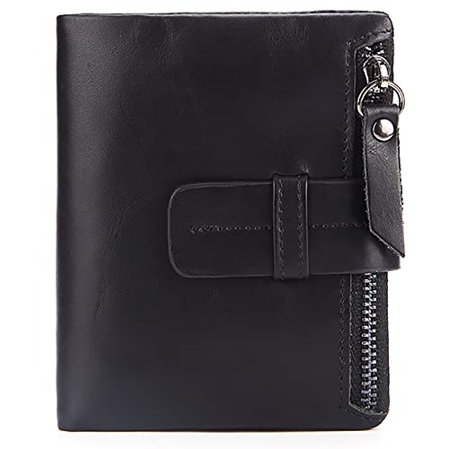 YBAAKZIIR Weiche Leder-Brieftasche mit DREI Fächern, RFID-blockierendes, zweifach faltbares, schmales Kartenetui aus echtem Leder for Herren in Schwarz, Braun, Grau(Black) von YBAAKZIIR