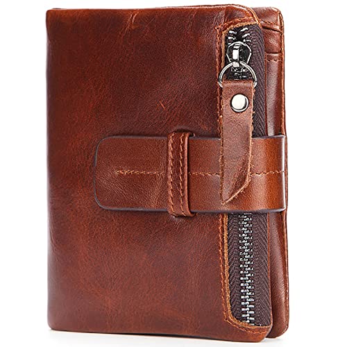 YBAAKZIIR Weiche Leder-Brieftasche mit DREI Fächern, RFID-blockierendes, zweifach faltbares, schmales Kartenetui aus echtem Leder for Herren in Schwarz, Braun, Grau(Bruin) von YBAAKZIIR