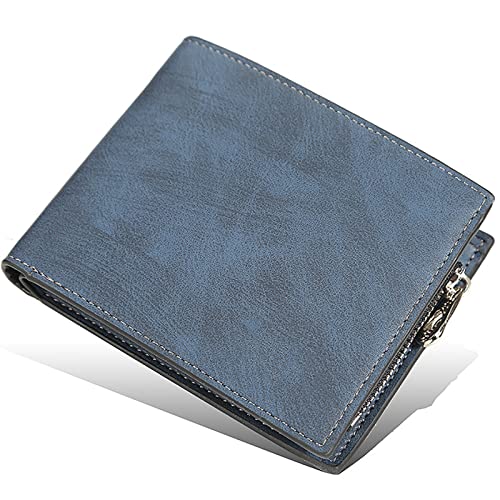YBAAKZIIR Weiche Leder-Brieftasche mit DREI Fächern, Schlanke, zweifach Faltbare Herren-Geldbörse aus Leder mit RFID-Schutz, mehrere Kartenfächer, Mehrfarbig(Blu) von YBAAKZIIR
