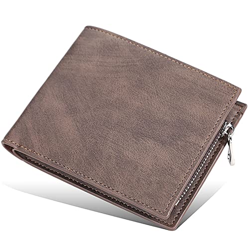 YBAAKZIIR Weiche Leder-Brieftasche mit DREI Fächern, Schlanke, zweifach Faltbare Herren-Geldbörse aus Leder mit RFID-Schutz, mehrere Kartenfächer, Mehrfarbig(Bruin) von YBAAKZIIR