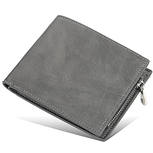 YBAAKZIIR Weiche Leder-Brieftasche mit DREI Fächern, Schlanke, zweifach Faltbare Herren-Geldbörse aus Leder mit RFID-Schutz, mehrere Kartenfächer, Mehrfarbig(Grijs) von YBAAKZIIR