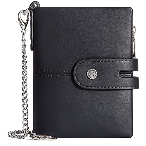 YBAAKZIIR Weiche Leder-Brieftasche mit DREI Fächern, Schlanke RFID-Geldbörse aus Leder for Herren mit 14 Kartenfächern und Münzfach mit Reißverschluss, Mehrfarbig(Black) von YBAAKZIIR