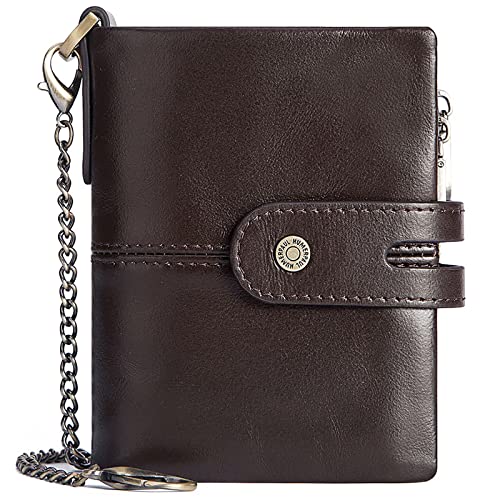 YBAAKZIIR Weiche Leder-Brieftasche mit DREI Fächern, Schlanke RFID-Geldbörse aus Leder for Herren mit 14 Kartenfächern und Münzfach mit Reißverschluss, Mehrfarbig(Bruin) von YBAAKZIIR