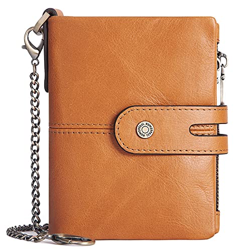 YBAAKZIIR Weiche Leder-Brieftasche mit DREI Fächern, Schlanke RFID-Geldbörse aus Leder for Herren mit 14 Kartenfächern und Münzfach mit Reißverschluss, Mehrfarbig(Oranje) von YBAAKZIIR