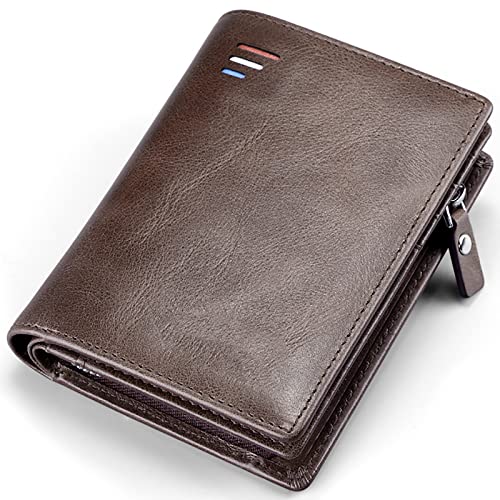 YBAAKZIIR Weiche Leder-Brieftasche mit DREI Fächern, Zweifach Faltbare Herren-Geldbörse aus Leder mit Münzfach und Kreditkartenfächern in Mehrfarbig(Bruin) von YBAAKZIIR