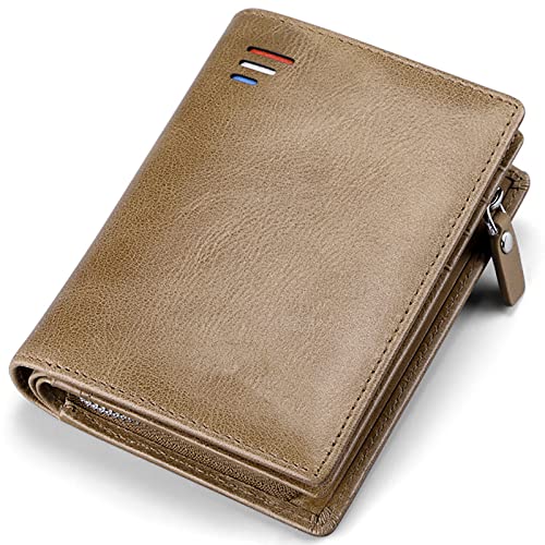 YBAAKZIIR Weiche Leder-Brieftasche mit DREI Fächern, Zweifach Faltbare Herren-Geldbörse aus Leder mit Münzfach und Kreditkartenfächern in Mehrfarbig(Unique Colour) von YBAAKZIIR