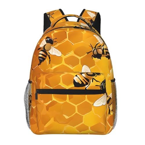 Bee On Comb Print Rucksäcke Kinder Mädchen Schultasche mit verstellbarem Schultergurt Casual Daypack Laptop Umhängetasche, Schwarz , Einheitsgröße Bee On Comb Print Rucksäcke Kinder Mädchen Schultasche mit verstellbarem Schultergurt Casual Daypack Laptop Umhängetasche, Schwarz , Einheitsgröße von YBAZYBXY