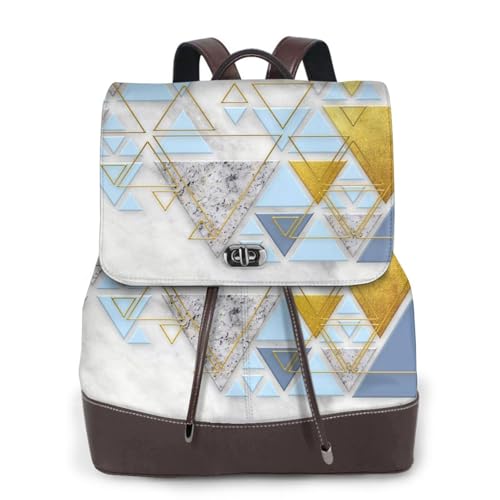 Damenrucksack mit abstraktem geometrischem Muster, modisch, PU-Leder, Handtasche, wasserdichter Rucksack, Reiserucksack mit Klappe, Schwarz , Einheitsgröße von YBAZYBXY