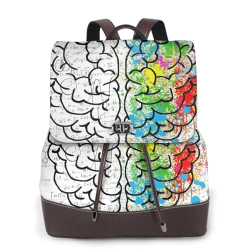 Geometrie Gehirnbild mit Wissenschaftsdruck Frauen Mode Rucksack Damen PU Leder Rucksäcke Handtasche Wasserdichter Rucksack Reiserucksack mit Klappe, Schwarz , Einheitsgröße von YBAZYBXY