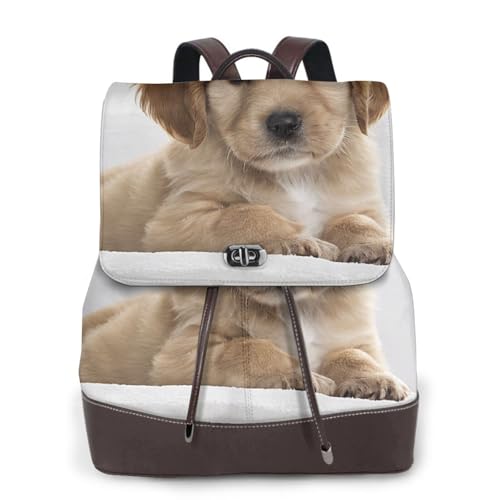 Goldener Retriever-Druck, modischer Damenrucksack, PU-Leder, Handtasche, wasserdichter Rucksack, Reiserucksack mit Klappe, Schwarz , Einheitsgröße von YBAZYBXY