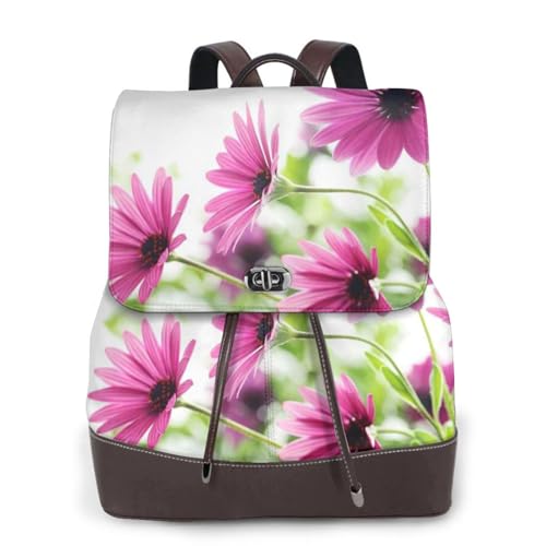 Modischer Damen-Rucksack mit Blumendruck, PU-Leder, Handtasche, wasserdichter Rucksack, Reiserucksack mit Klappe, Schwarz , Einheitsgröße von YBAZYBXY