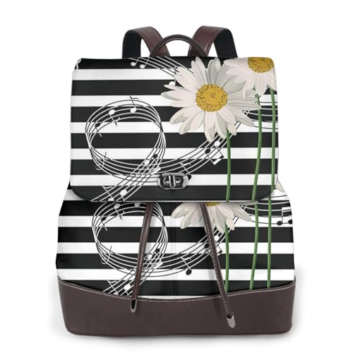 Modischer Damen-Rucksack mit Blumendruck, PU-Leder, Handtasche, wasserdichter Rucksack, Reiserucksack mit Klappe, Schwarz , Einheitsgröße von YBAZYBXY