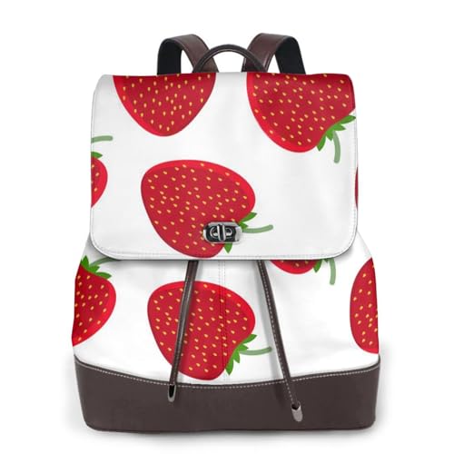 Modischer Damen-Rucksack mit Erdbeermotiv, PU-Leder, Handtasche, wasserdichter Rucksack, Reiserucksack mit Klappe, Schwarz , Einheitsgröße von YBAZYBXY