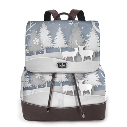 Modischer Damen-Rucksack mit Hirsch-Motiv, PU-Leder, Handtasche, wasserdicht, Reiserucksack mit Klappe, Schwarz , Einheitsgröße von YBAZYBXY