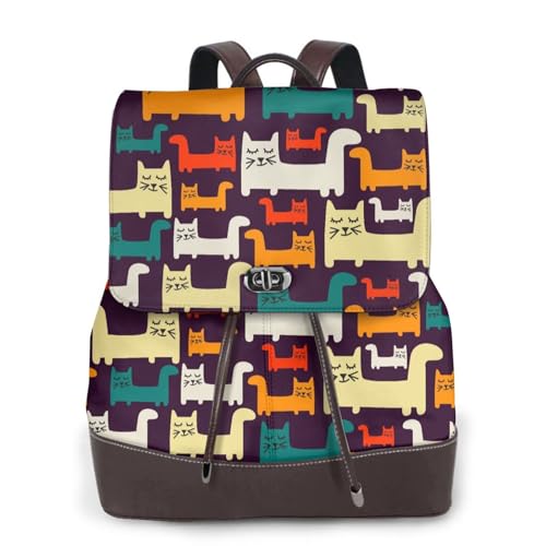 Modischer Damen-Rucksack mit Katzendruck, PU-Leder, Handtasche, wasserdichter Rucksack, Reiserucksack mit Klappe, Schwarz , Einheitsgröße von YBAZYBXY