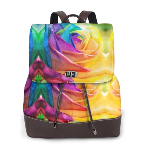 Modischer Damen-Rucksack mit Rosenmuster, PU-Leder, Handtasche, wasserdichter Rucksack, Reiserucksack mit Klappe, Schwarz , Einheitsgröße von YBAZYBXY