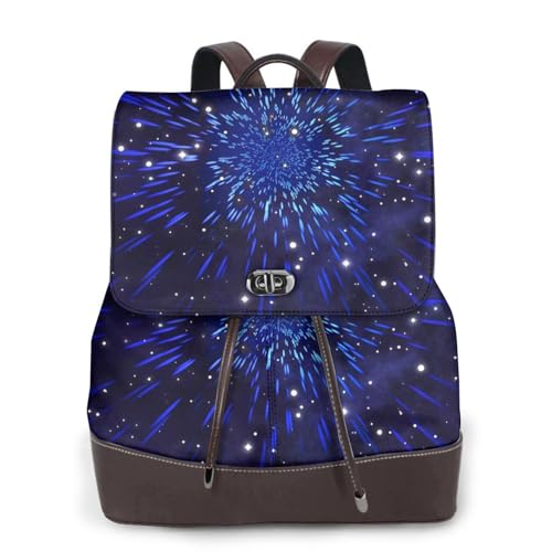 Modischer Damen-Rucksack mit Sternenmuster, PU-Leder, Handtasche, wasserdichter Rucksack, Reiserucksack mit Klappe, Schwarz , Einheitsgröße von YBAZYBXY