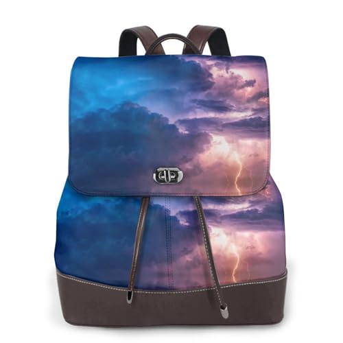Modischer Damen-Rucksack mit Wolken-Aufdruck, PU-Leder, Handtasche, wasserdichter Rucksack, Reiserucksack mit Klappe, Schwarz , Einheitsgröße von YBAZYBXY