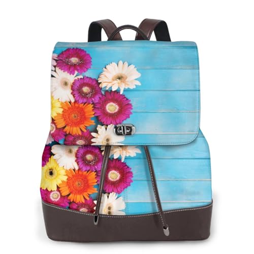 Modischer Damen-Rucksack mit buntem Blumendruck, PU-Leder, Handtasche, wasserdichter Rucksack, Reiserucksack mit Klappe, Schwarz , Einheitsgröße von YBAZYBXY