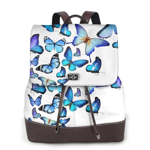 Modischer Damen-Rucksack mit buntem Schmetterlings-Aufdruck, PU-Leder, Handtasche, wasserdichter Rucksack, Reiserucksack mit Klappe, Schwarz , Einheitsgröße von YBAZYBXY