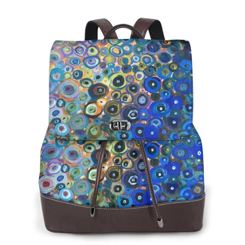 Modischer Damenrucksack mit farbigem Malerei-Druck, PU-Leder-Rucksäcke, Handtasche, wasserdichter Rucksack, Reiserucksack mit Klappe, Schwarz , Einheitsgröße von YBAZYBXY