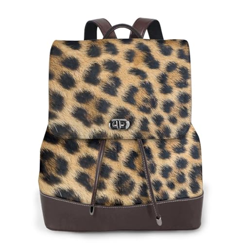 Rough Leopard Print Damen Fashion Rucksack Damen PU-Leder Rucksäcke Handtasche Wasserdichter Rucksack Reiserucksack mit Klappe, Schwarz , Einheitsgröße von YBAZYBXY