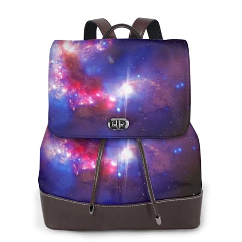 Universe Starry Stars Print Frauen Mode Rucksack Damen PU Leder Rucksäcke Handtasche Wasserdichter Rucksack Reiserucksack mit Klappe, Schwarz , Einheitsgröße von YBAZYBXY