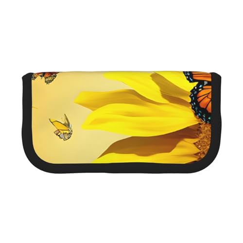 YBAZYBXY Federmäppchen aus Segeltuch, Motiv: Sonnenblumen, Schmetterling, Sonnenblumen, für Füllfederhalter, Organizer, Tasche, Make-up-Tasche, für den täglichen Gebrauch auf Reisen, Schwarz , YBAZYBXY Federmäppchen aus Segeltuch, Motiv: Sonnenblumen, Schmetterling, Sonnenblumen, für Füllfederhalter, Organizer, Tasche, Make-up-Tasche, für den täglichen Gebrauch auf Reisen, Schwarz , von YBAZYBXY