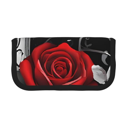 YBAZYBXY Federmäppchen aus Segeltuch mit hübschem Rosenmuster, stilvolles Federmäppchen, Make-up-Tasche, für den täglichen Gebrauch auf Reisen, Schwarz , Einheitsgröße, Kosmetikkoffer von YBAZYBXY