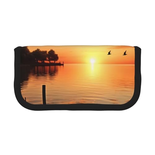 YBAZYBXY Federmäppchen für Füllfederhalter, Motiv: See unter Sonnenuntergang, aus Leinen, stilvolles Federmäppchen, Make-up-Tasche, für den täglichen Gebrauch auf Reisen, Schwarz , Einheitsgröße, von YBAZYBXY