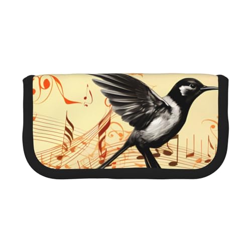 YBAZYBXY Flying Bird Musiknoten Druck Leinwand Füllfederhalter Tasche Stilvolle Stifteetui Organizer Tasche Make-up Taschen für den täglichen Gebrauch auf Reisen, Schwarz , Einheitsgröße, von YBAZYBXY