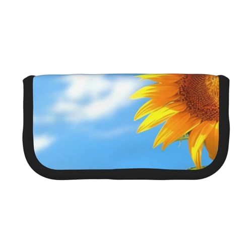 YBAZYBXY Füllfederhalter-Tasche aus Segeltuch, Motiv: Sonnenblumen auf blauem Druck, stilvolles Federmäppchen, Organizer-Tasche, Make-up-Tasche, für den täglichen Gebrauch auf Reisen, Schwarz , YBAZYBXY Füllfederhalter-Tasche aus Segeltuch, Motiv: Sonnenblumen auf blauem Druck, stilvolles Federmäppchen, Organizer-Tasche, Make-up-Tasche, für den täglichen Gebrauch auf Reisen, Schwarz , von YBAZYBXY