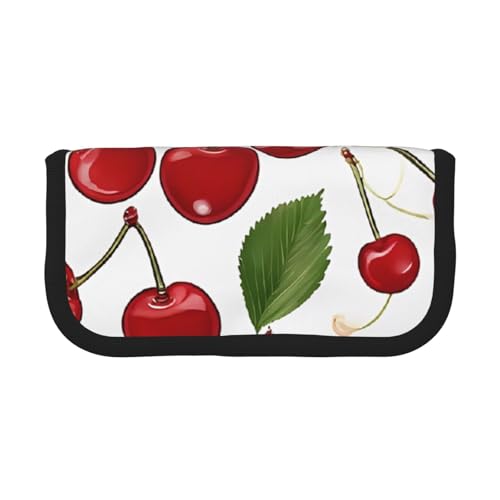 YBAZYBXY Füllfederhalter-Tasche aus Segeltuch mit rotem Kirschenmuster, stilvolles Federmäppchen, Organizer-Tasche, Make-up-Tasche, für den täglichen Gebrauch auf Reisen, Schwarz , Einheitsgröße, von YBAZYBXY