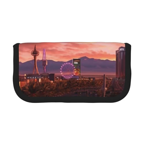 YBAZYBXY Las Vegas Federmäppchen für Füllfederhalter mit Sonnenuntergang-Aufdruck, stilvolles Federmäppchen, Make-up-Tasche, für den täglichen Gebrauch auf Reisen, Schwarz , Einheitsgröße, von YBAZYBXY