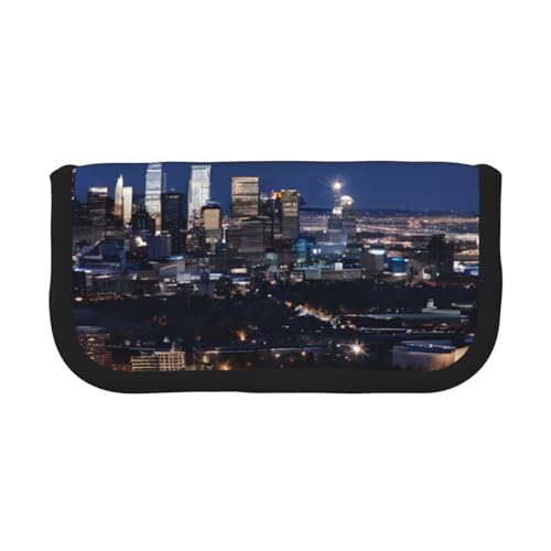 YBAZYBXY Los Angeles Skyline Print Canvas Füllfederhalter Tasche Stilvolle Stifteetui Organizer Tasche Make-up Tasche für den täglichen Gebrauch auf Reisen, Schwarz , Einheitsgröße, Kosmetikkoffer von YBAZYBXY