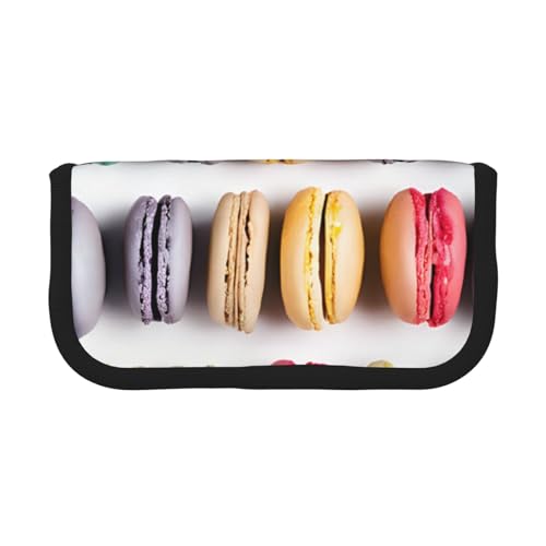 YBAZYBXY Macaron Biscuit Flavored Pastries Print Canvas Füllfederhalter Tasche Stilvolle Stifteetui Organizer Tasche Make-up Taschen für den täglichen Gebrauch auf Reisen, Schwarz , Einheitsgröße, von YBAZYBXY