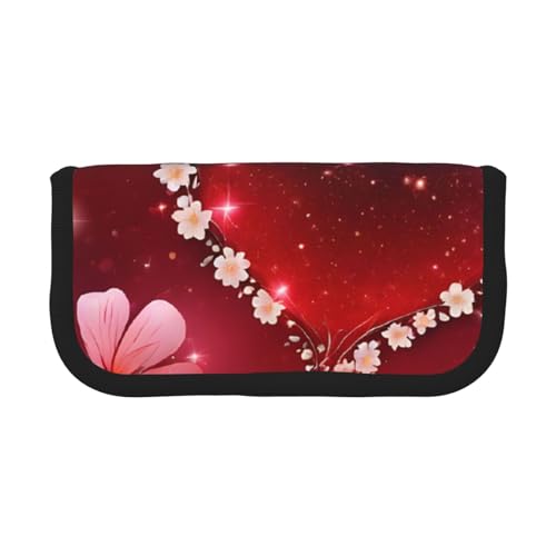 YBAZYBXY Romantisches Federmäppchen aus Segeltuch mit Herzmuster, stilvolles Federmäppchen, Make-up-Tasche, für den täglichen Gebrauch auf Reisen, Schwarz , Einheitsgröße, Kosmetikkoffer von YBAZYBXY