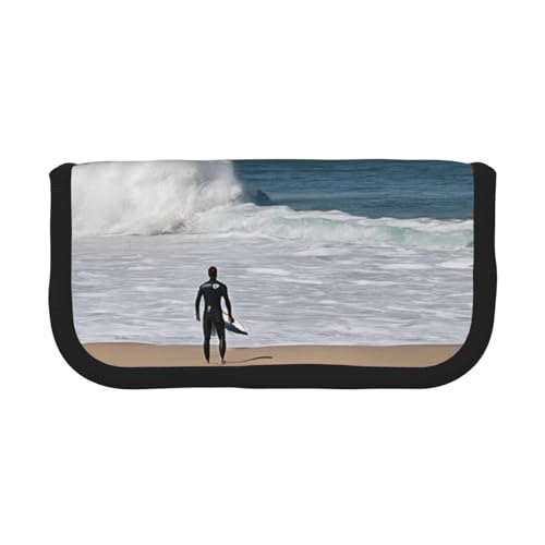 YBAZYBXY Schönes Federmäppchen aus Segeltuch mit Wellendruck, stilvolles Federmäppchen, Make-up-Tasche, für den täglichen Gebrauch auf Reisen, Schwarz , Einheitsgröße, Kosmetikkoffer von YBAZYBXY