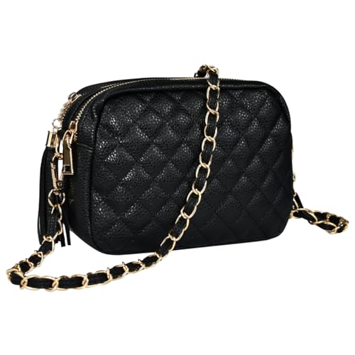 YBCCBY Damen Handy Umhängetasche Klein Handtasche Damen Crossbody Bag Schwarz Henkeltaschen Damentasche mit Kette Schultertasche Leder Trachtentasche Hängetasche mit Kartenfächer Abendtasche von YBCCBY