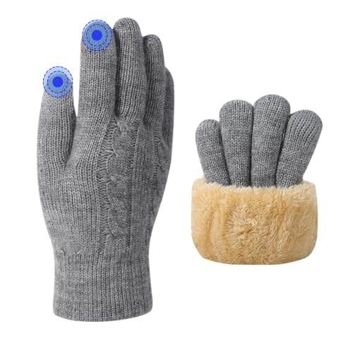 YBCCBY Winter Handschuhe Damen mit Fleecefutter Touchscreen Handschuhe Winterhandschuhe Thermohandschuhe Warme Laufhandschuhe Strickhandschuhe Wollhandschuhe Doppelschicht Fingerhandschuhe für Outdoor von YBCCBY